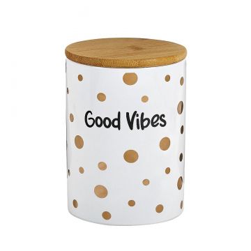 Deluxe canister - stash jar - WHITE CANISTER - GOLD Polka DOTS - GOOD VIBES